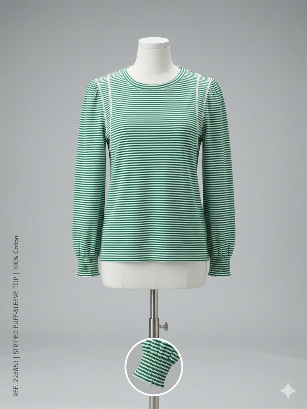 Talbots Mint Green and White Striped Puff-Sleeve Top M Nwt.
